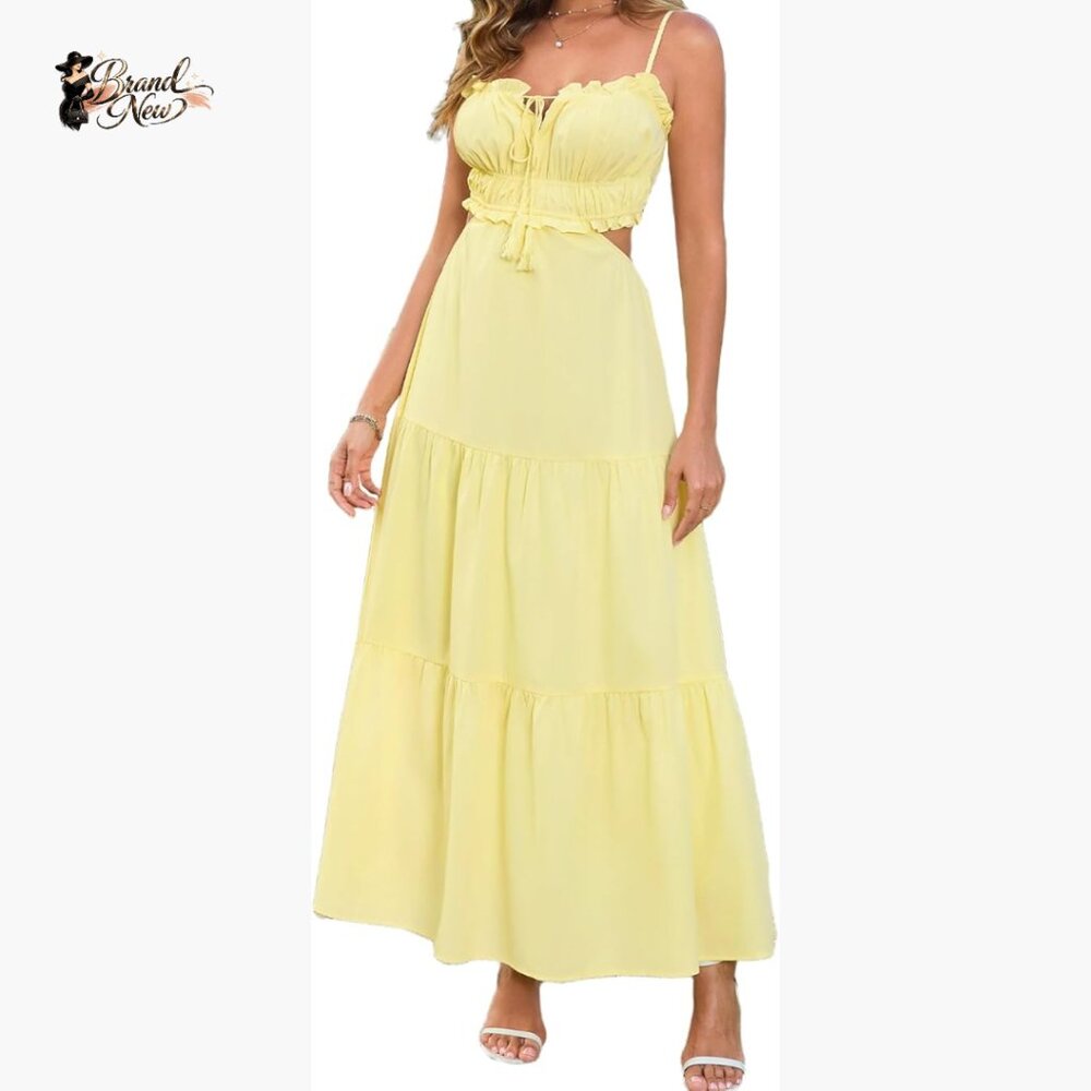 Polyester Elastane Maxi Dress Spaghetti Strap Bac… - image 1